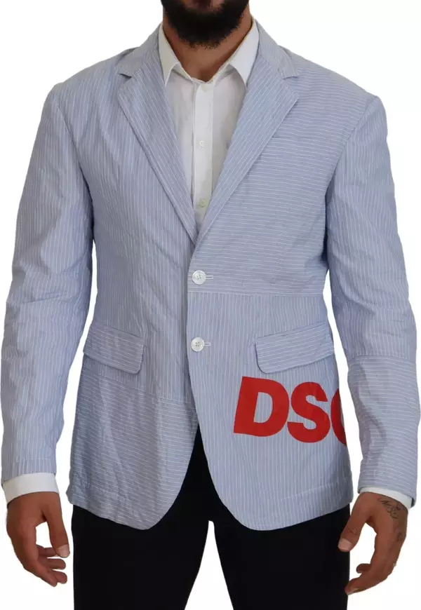 Blue Striped Single Breasted Formal Coat Blazer