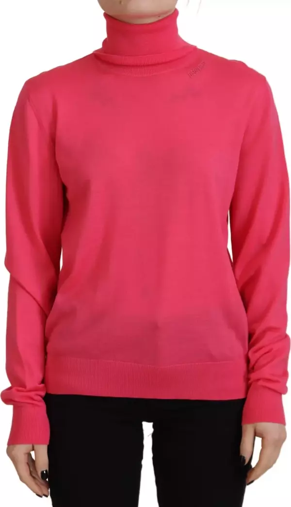 Pink Solid Long Sleeve Turtle Neck Casual Sweater