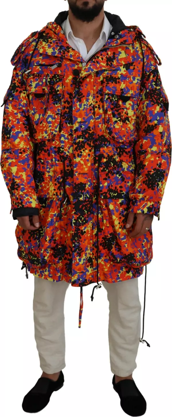 Multicolor Long Hooded Cargo Pocket Coat Jacket