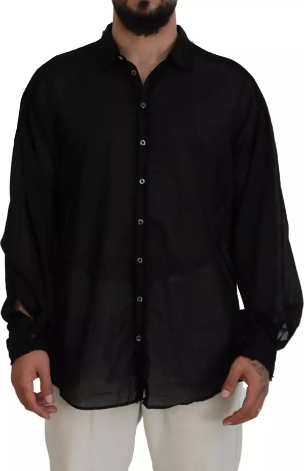 Black Cotton Collared Long Sleeves Formal Shirt