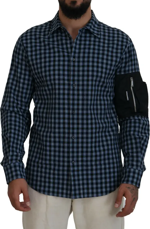 Multicolor Black Arm Plaid Men Long Sleeves Shirt