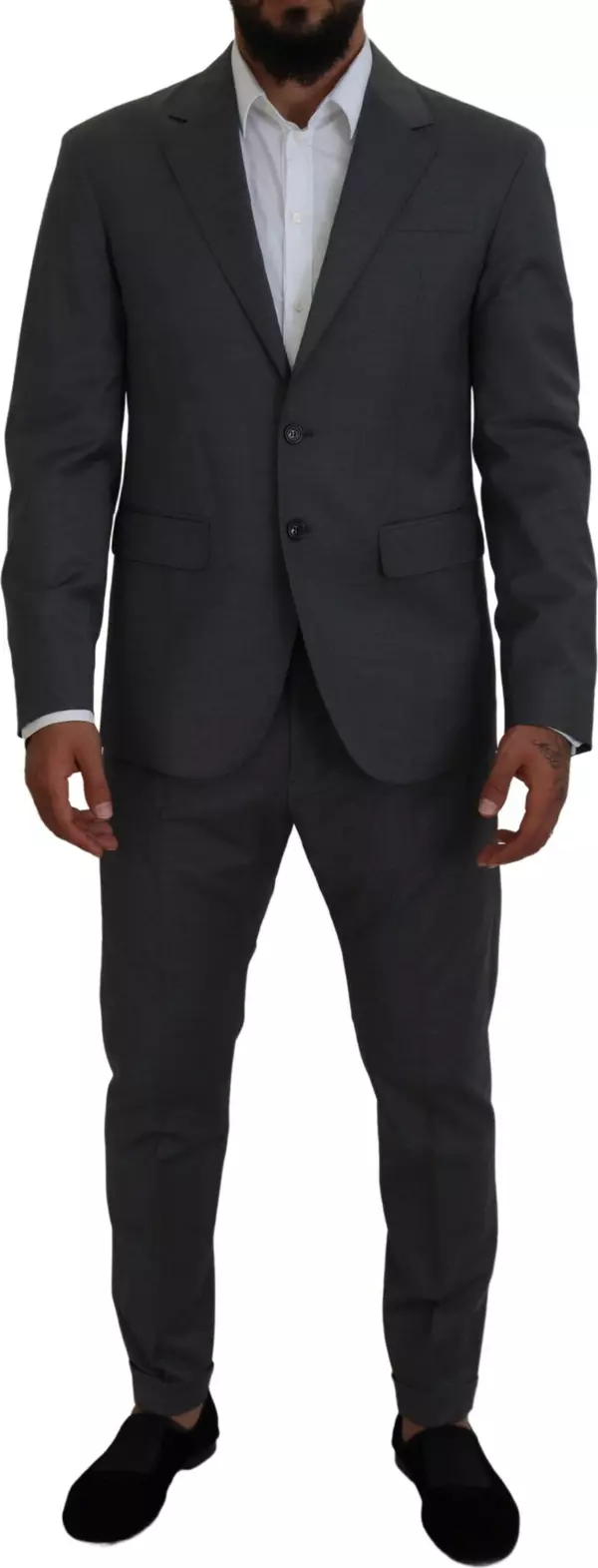 Gray Wool Single Breasted 2 Piece CIPRO Suit