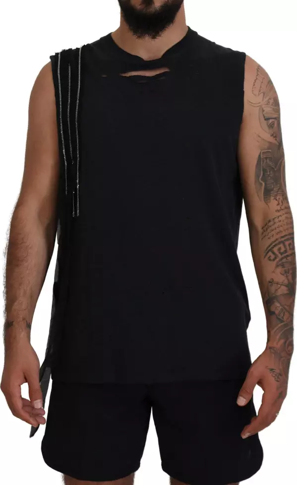 Black Chain Embellished Sleeveless Men Tank T-shirt