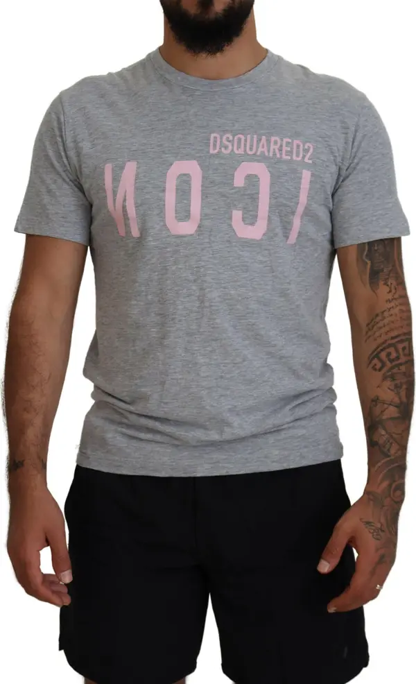 Gray Logo Cotton Short Sleeves Crewneck T-shirt