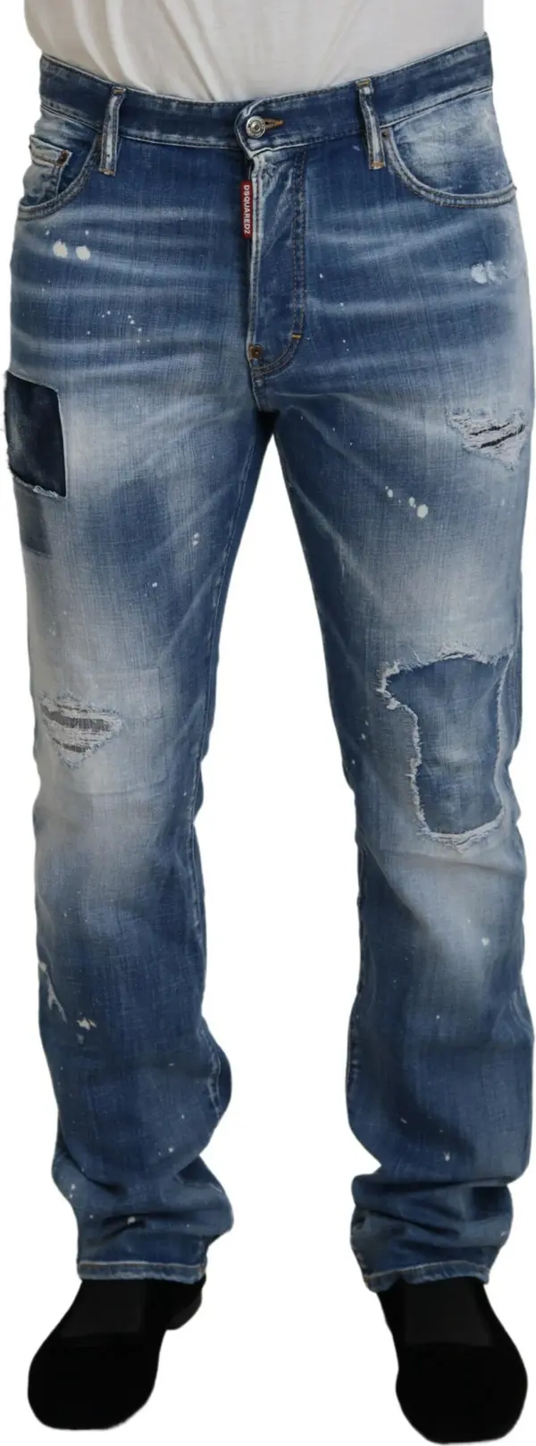 Blue Washed Tattered Straight Fit Casual Denim Jeans