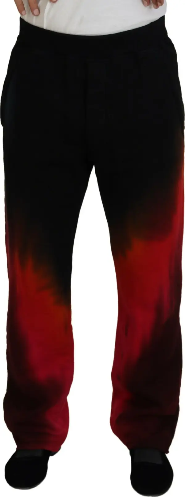 Black Red Cotton Logo Print Casual Pants