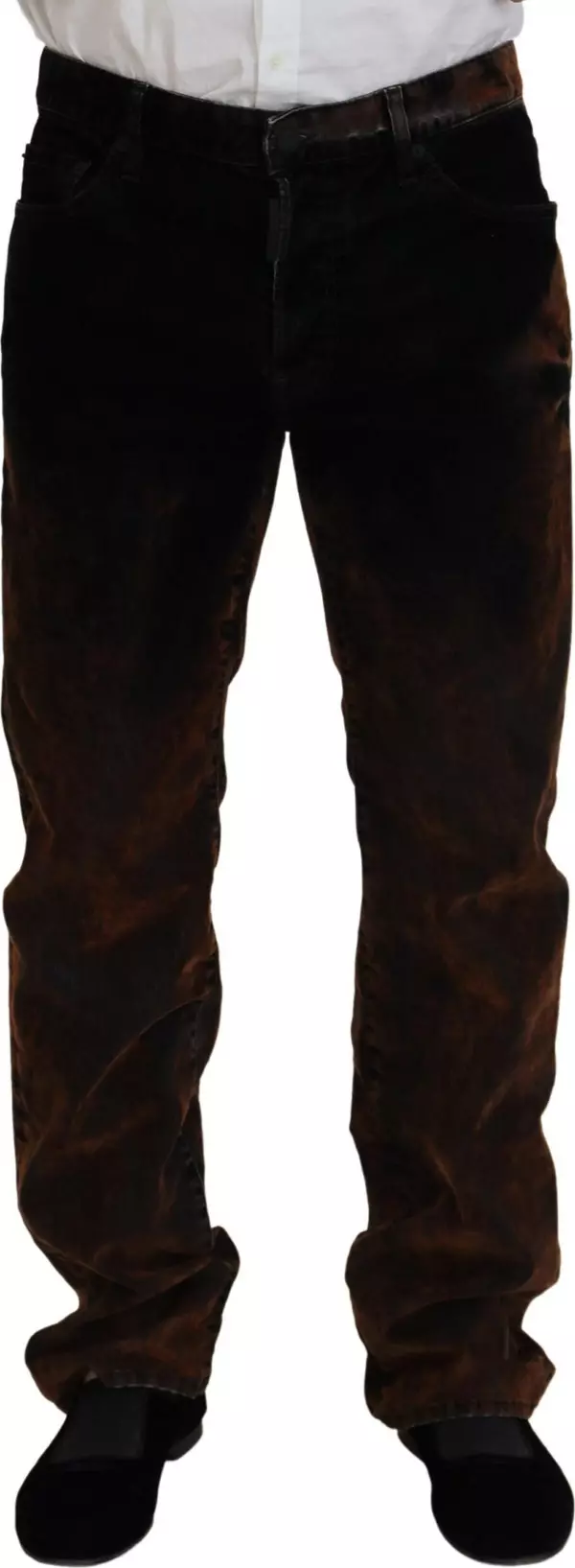 Brown Washed Cotton Straight Fit Casual Denim Jeans
