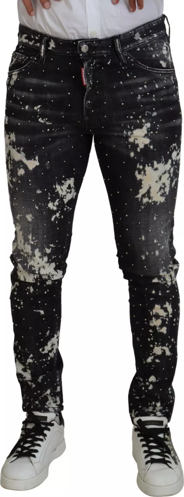 Black Washed White Color Splash Casual Denim Jeans