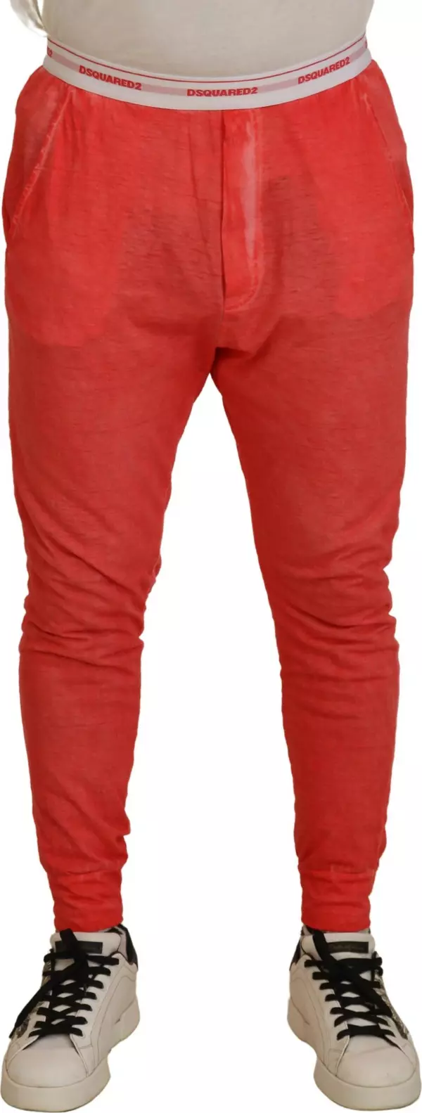 Orange Cotton Elastic Waist Logo Men Pants