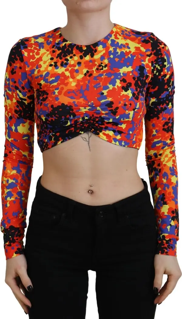 Multicolor Cami Long Sleeves Cropped Blouse Top