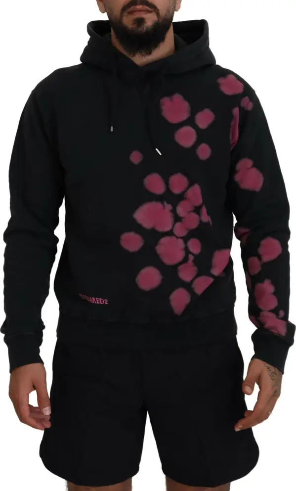 Black Tie Dye Cotton Hooded Sweatshirt Sweater