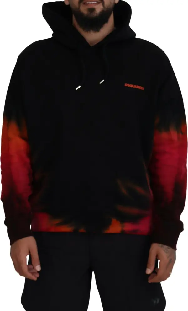 Black Red Cotton Hooded Tie Dye Pullover Sweater