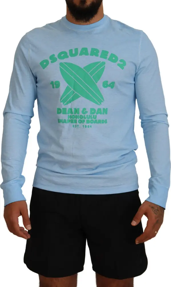 Light Blue Printed Long Sleeves Men Sweater