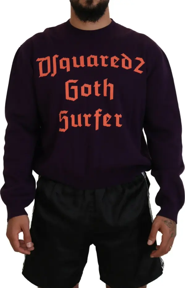 Purple Cotton Printed Men Pullover Sweater