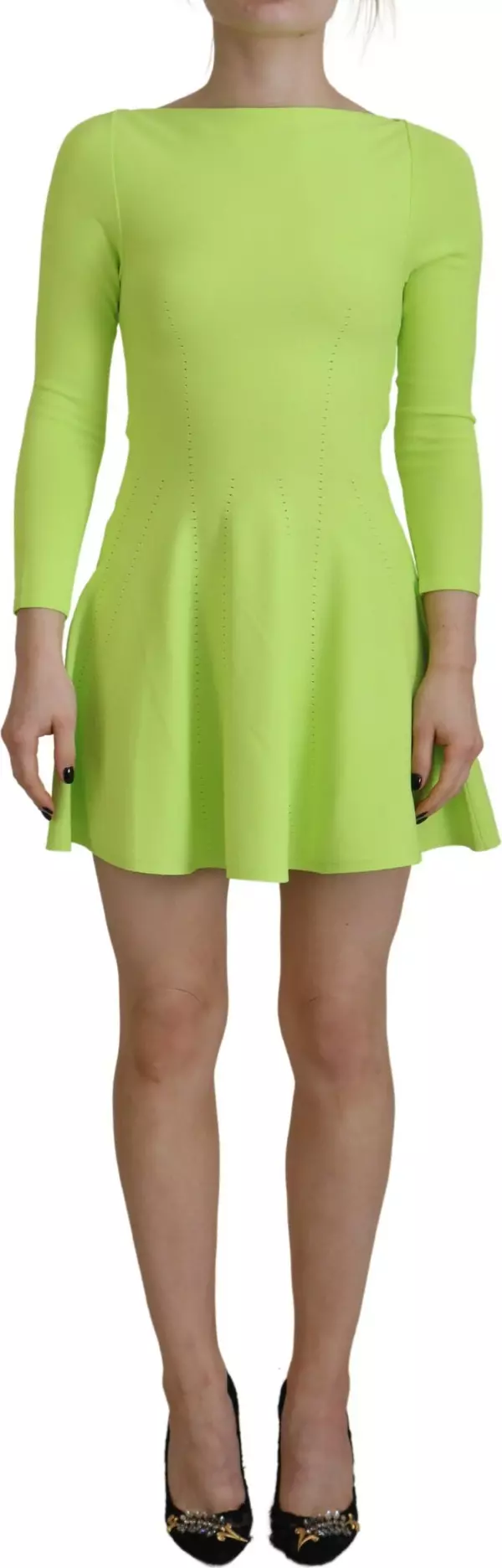 Green Viscose Long Sleeve A-line Sheath Mini Dress