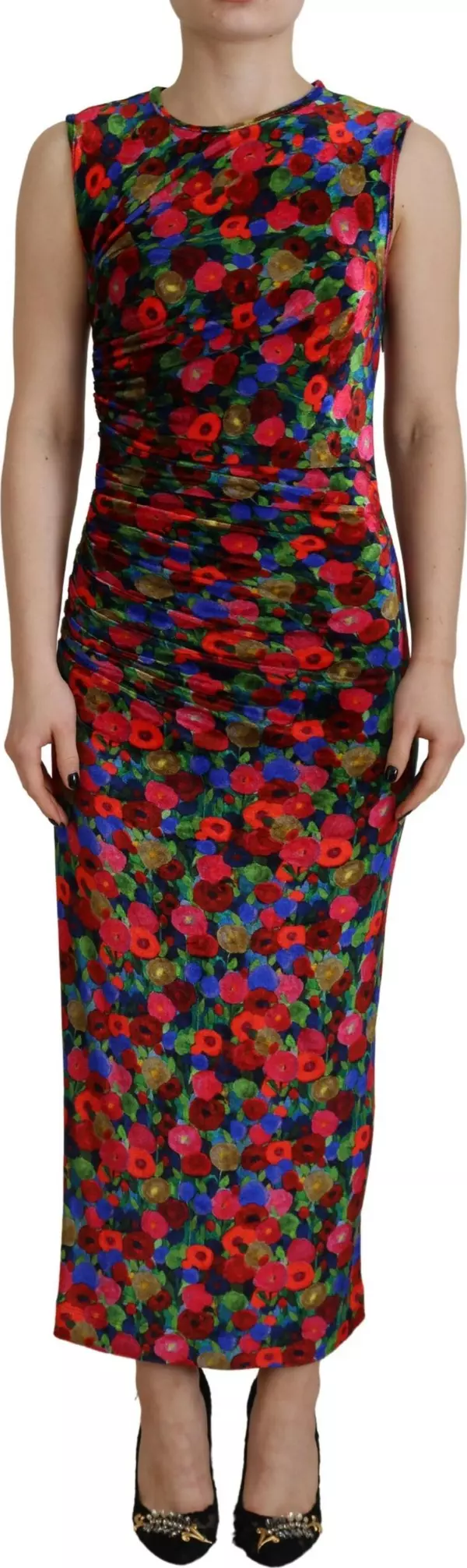 Multicolor Floral Bodycon Ruched Maxi Dress