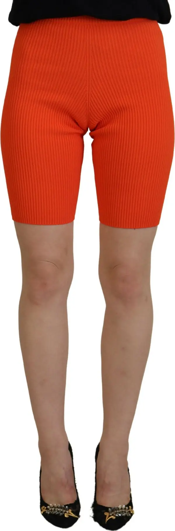 Orange Viscose Mid Waist Slim Fit Bermuda Shorts