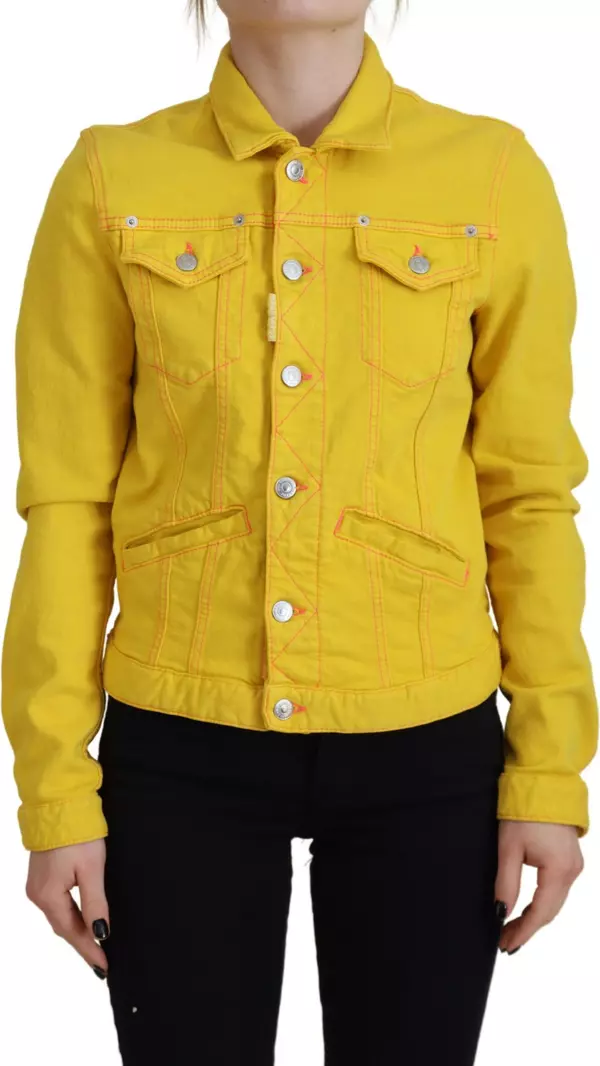 Yellow Collared Long Sleeves Denim Jacket