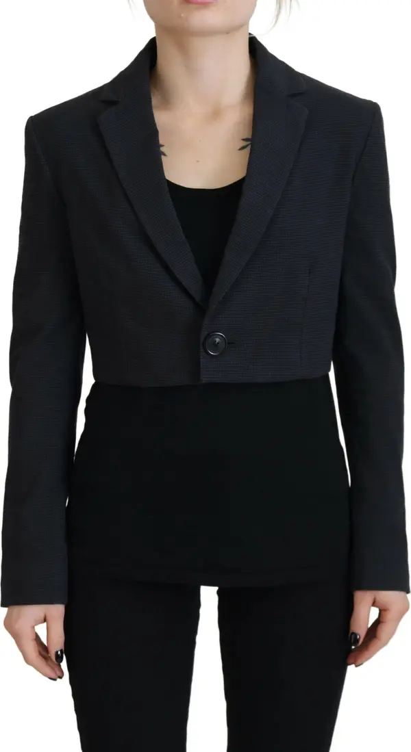 Black Cotton Cropped Button Blazer Jacket