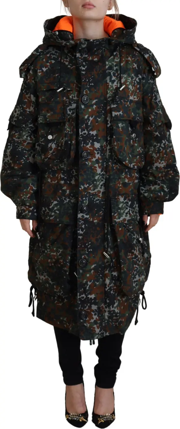Green Hooded Goth Camouflage Print Parka Coat Jacket