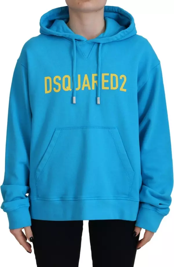 Blue Logo Print Cotton Hoodie Sweatshirt Sweater