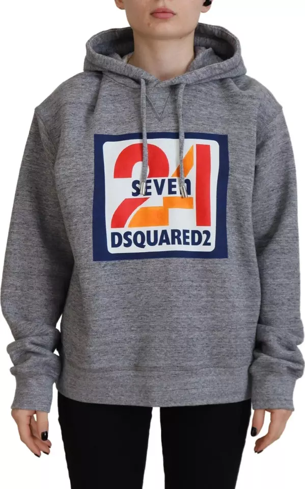 Gray Logo Print Cotton Hoodie Sweatshirt Sweater