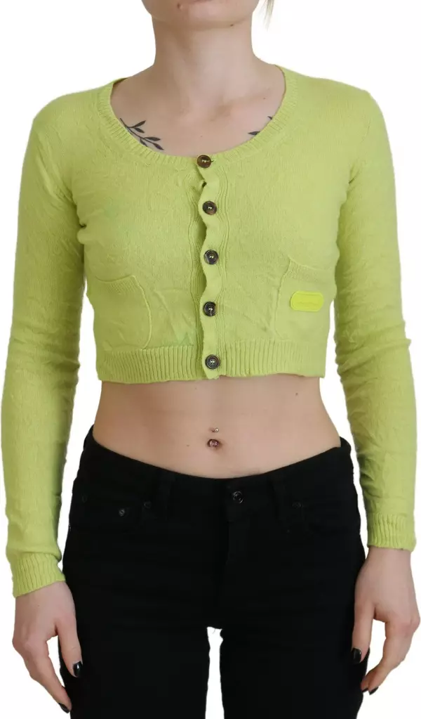 Yellow Green Cashmere Long Sleeves Cropped Sweater