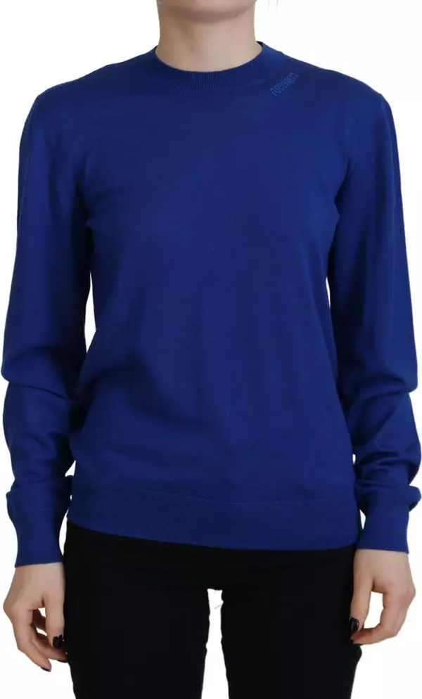 Blue Long Sleeve Crew Neck Casual Sweater