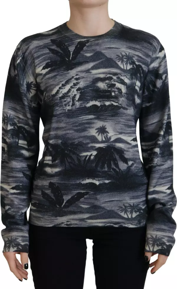Black Long Sleeve Thunder Sky Print Casual Sweater