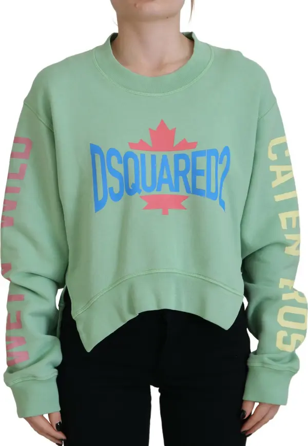 Green Logo Printed Crew Neck Long Sleeve Sweater
