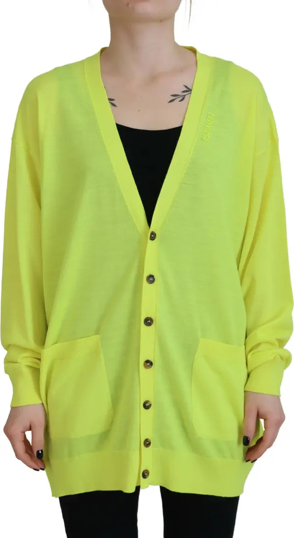 Yellow Wool Knitted Buttoned Cardigan Sweater