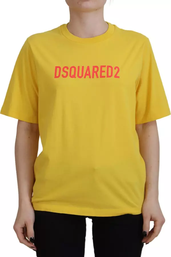 Yellow Logo Print Cotton Crewneck Easy Tee T-shirt
