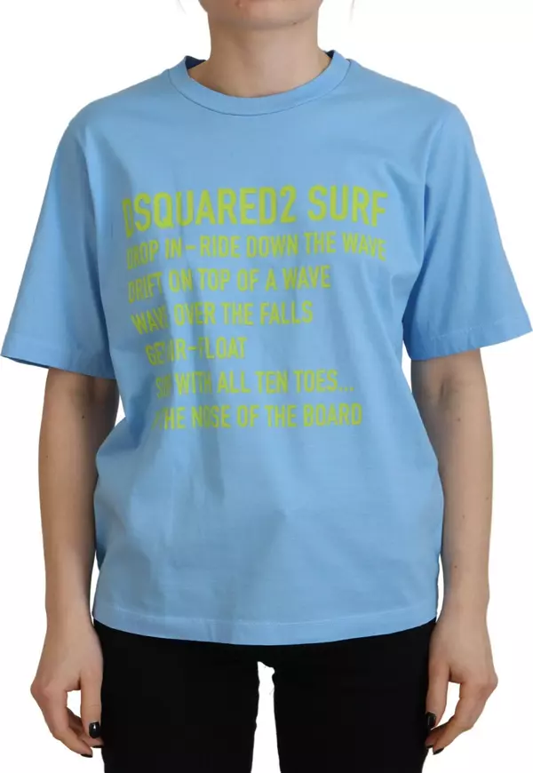Blue Logo Print Cotton Crewneck Short Sleeve T-shirt