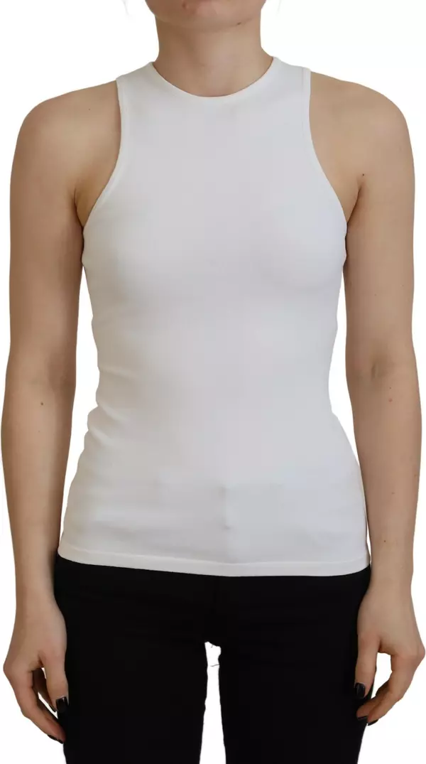 White Viscose Sleeveless Round Neck Tank T-shirt