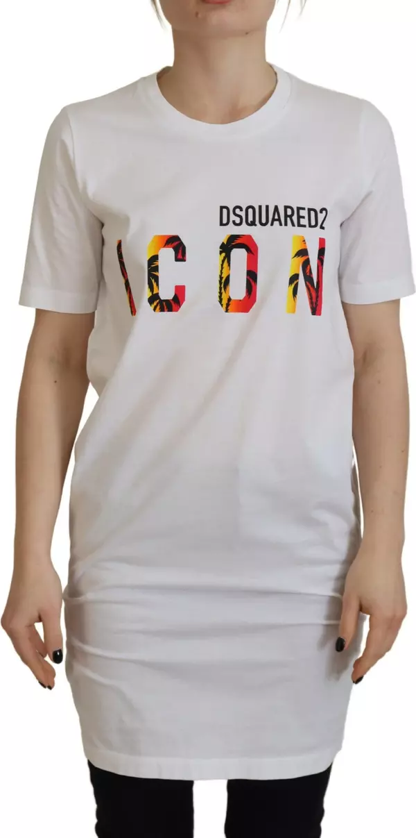 White Cotton Icon Logo Print Crewneck T-shirt