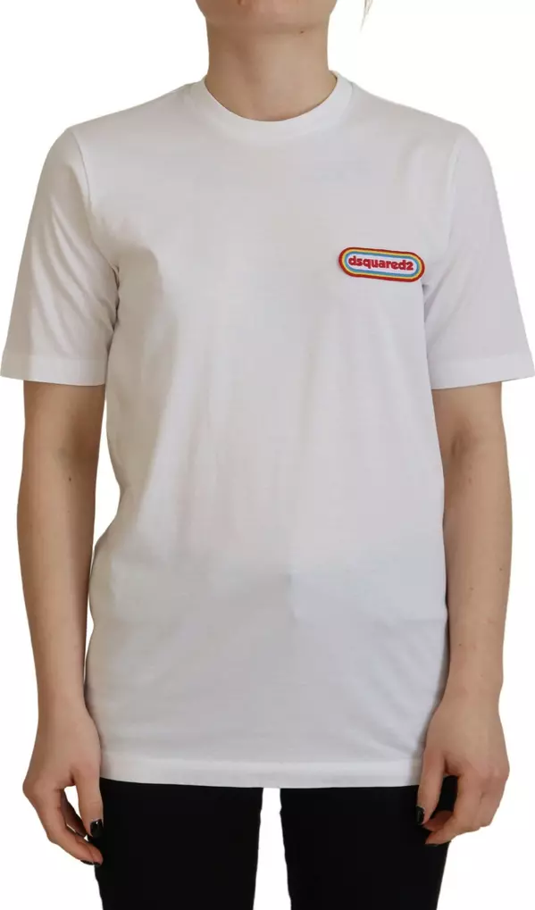 White Logo Patch Crewneck Short Sleeve Tee T-shirt