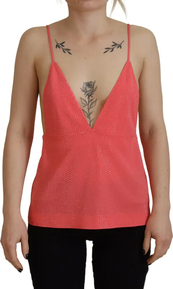 Pink Sleeveless Spaghetti Strap Cami V-neck Top