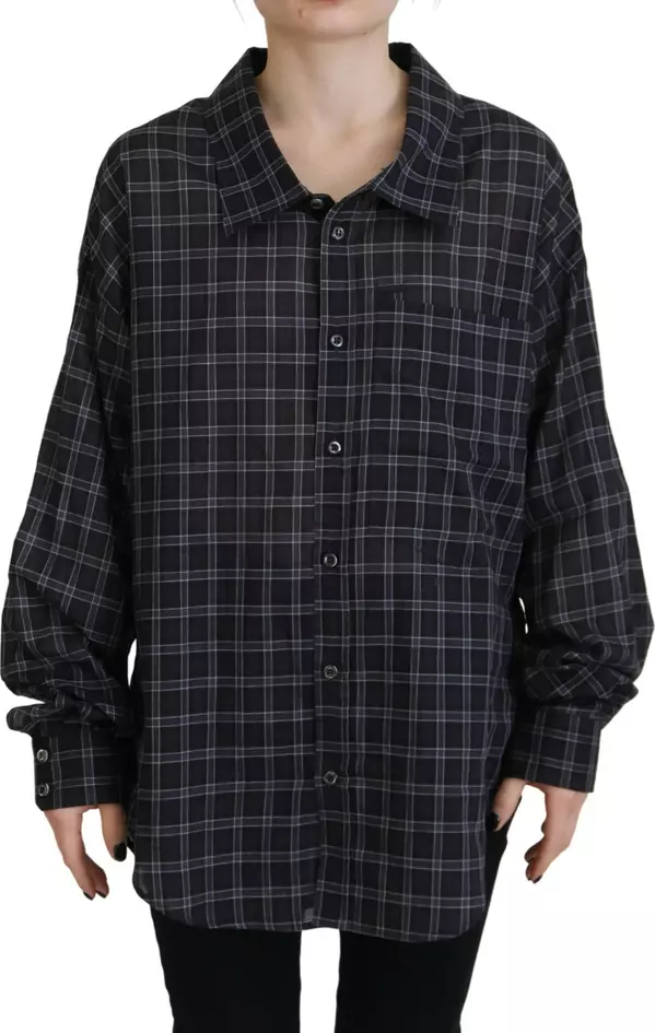 Black Checkered Collared Button Long Sleeves Shirt