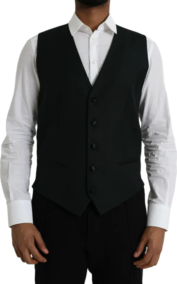 Black Wool Waistcoat Dress Formal Vest