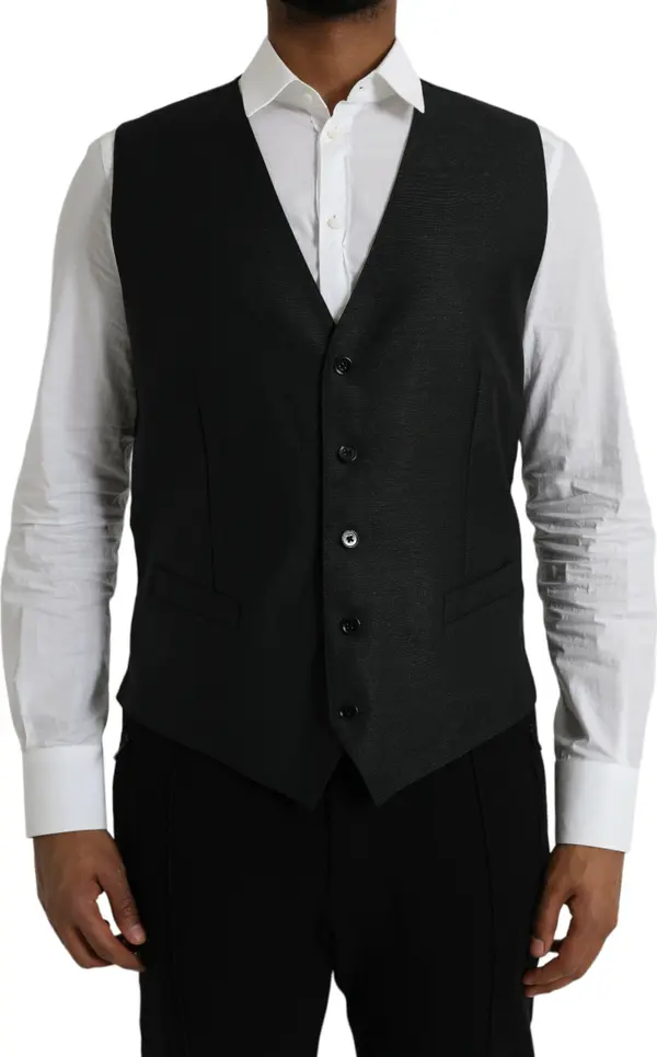 Black Wool Waistcoat Dress Formal Vest