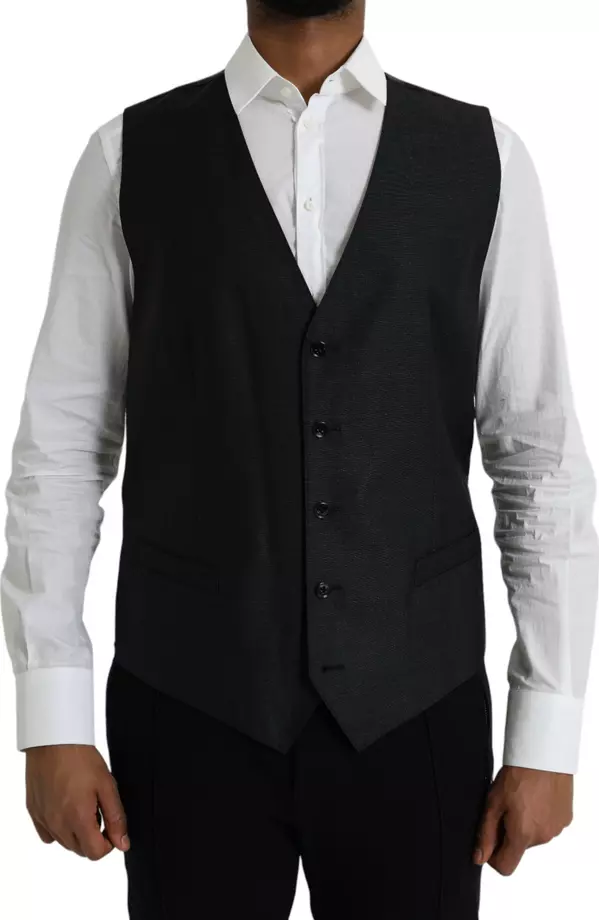 Black Wool Waistcoat Dress Formal Vest