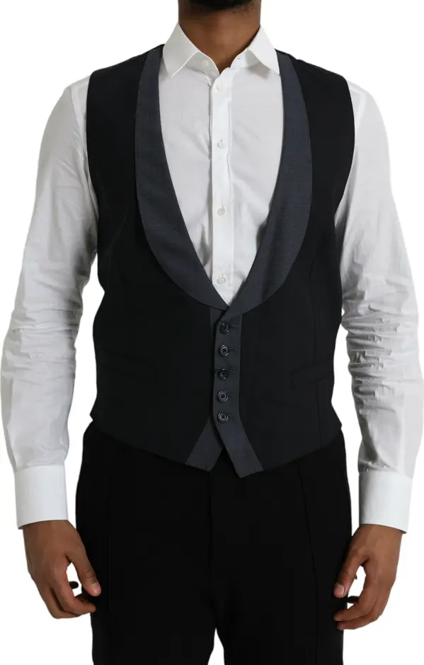 Black Wool Waistcoat Dress Formal Vest