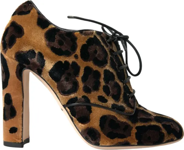 Brown Leopard Hair Lace Up Booties Shoes