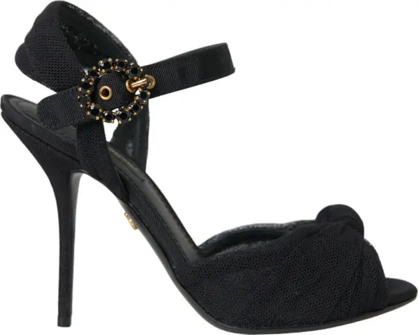Black Suede Embellished Heels Sandals Shoes
