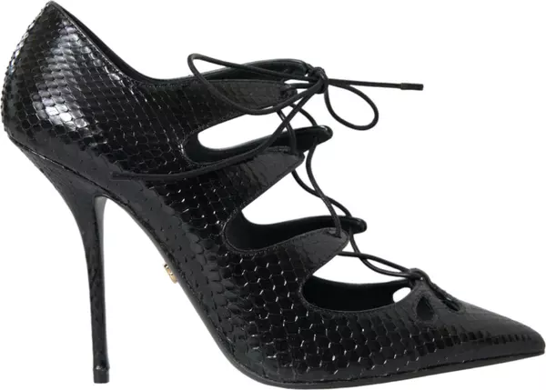 Black Python Leather Mary Jane Pumps Shoes
