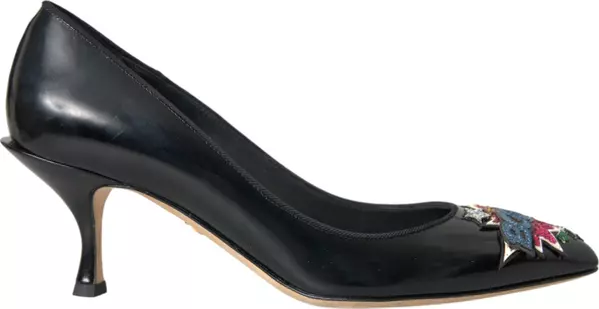 Black Leather BOOM Patch Heels Pumps Shoes
