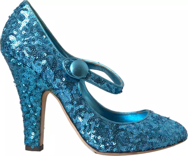 Blue Sequin Mary Jane Pumps High Heels Shoes