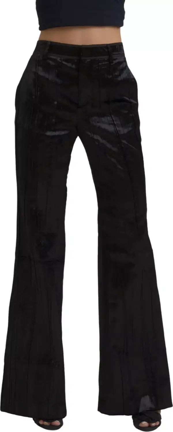 Black Viscose Super Flare High Waist Pants