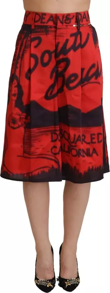 Red Printed High Waist Wide Leg Cropped Pants
