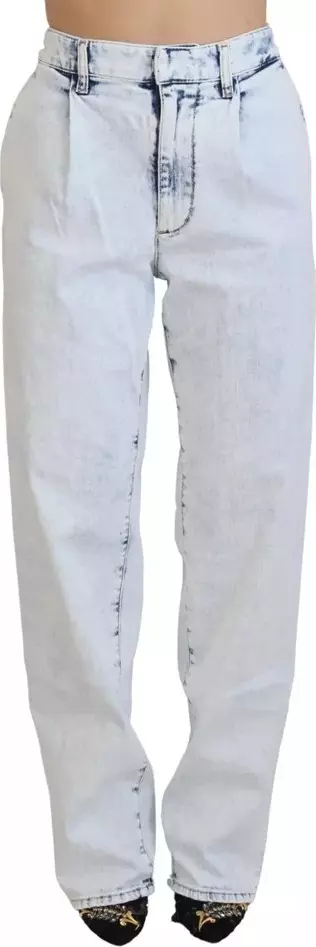 Light Blue Cotton High Waist Straight Denim Jeans